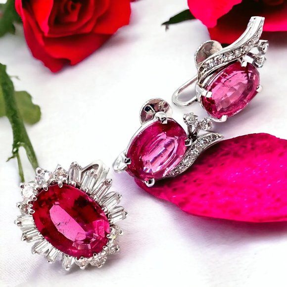 Authentic! H. Stern 18k White Gold Diamond Pink Tourmaline Ring + Earrings Set - Picture 2 of 12